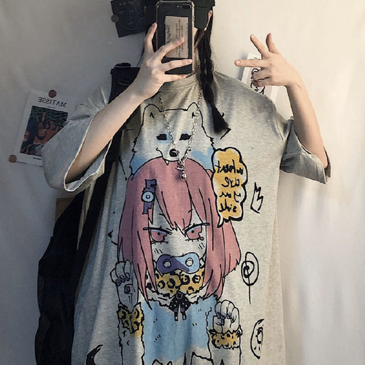 Japanese Anime White Short Sleeve T-Shirt for Women