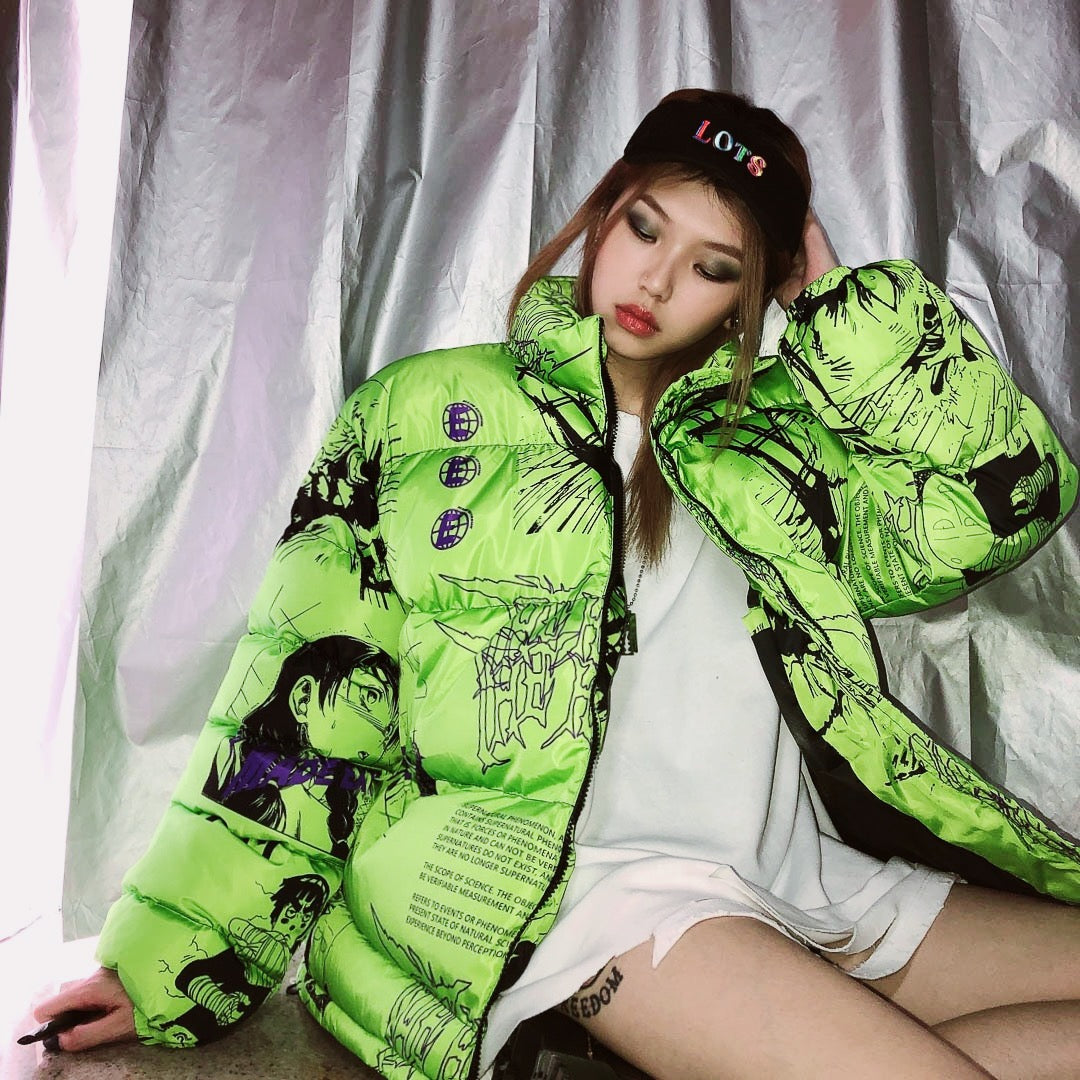 2019 Autumn Winter Hip-Hop Anime Print Oversized Jacket