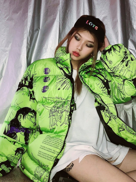 2019 Autumn Winter Hip-Hop Anime Print Oversized Jacket