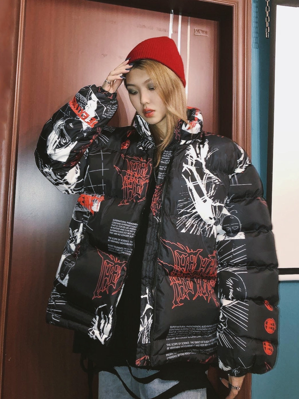 2019 Autumn Winter Hip-Hop Anime Print Oversized Jacket