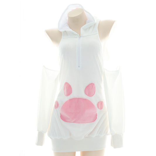 Anime Catgirl Hoodie with Plush Paws and Open Back