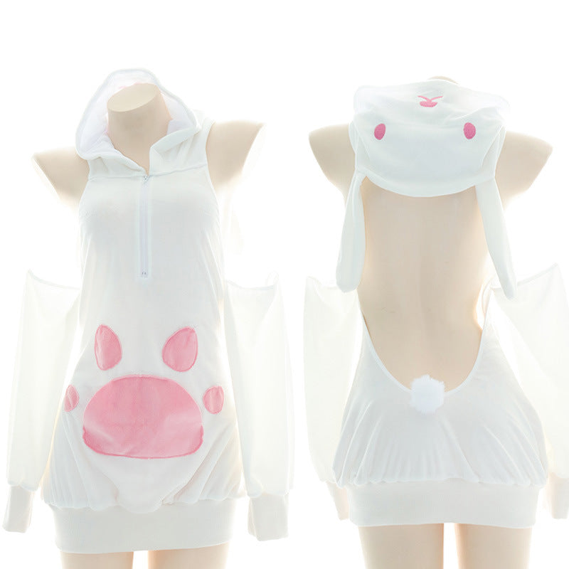 Anime Catgirl Hoodie with Plush Paws and Open Back